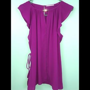 - Tahari top with flutter sleeves and tie sides.